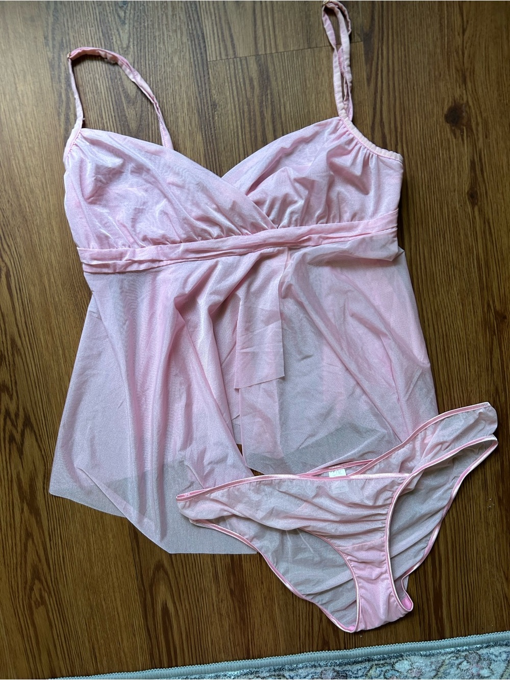 Y2K Victoria's Secret Light Pink Sheer Babydoll Chemise with Matching Panties